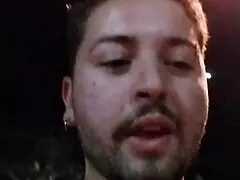 facial cumshot at soccer field, nearly caught in action