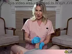 Andi Avalon, the ultimate milf nurse, jerks patients off fast for samples.