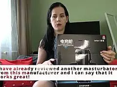 Mistress Anna unboxes xspacecup masturbator. She tests it by milking her slave’s load.