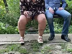 Chatting about hot nectar from mother-in-law's pussy outdoors