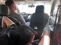 brunette wife sucks stepson while husband drives