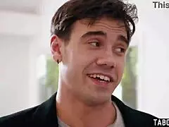 Young Guy Gets Reverse Gangbang by Five Huge Boobs Blonde Milfs!