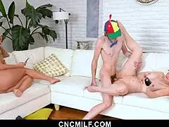 stepmom and stepaunt promote young stepson as man of the freeuse house - cncmilf