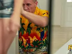 He says, 'Go in there and fuck that student, my thick juicy milf wife.' Watch her bent over in doggystyle.