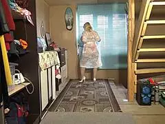 Juicy milf performs a seductive striptease in stunning lingerie and stockings.