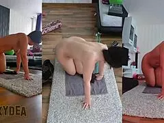 get hot and sweaty with me in triple cam naked workout, clothes ripped off?