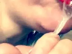 milf deepthroats cock with lots of spit and close up sucking