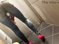 desperate pee in jeans before wild blowjob