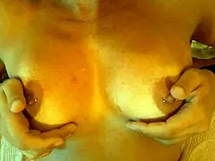 Stepmom Intensely Massages Her Natural Tits With Cum