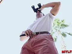 peeping on the next door MILF with big TITS riding COWGIRL