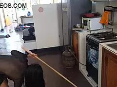 I swear, caught this famous Mexican influencer rubbing herself with a broomstick in kitchen... wild!