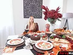 Pervy step mom and stepson couldn't resist at dinner 😈. Urges took over for wild fucking!