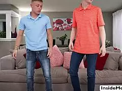 two pervert teen 18+s fuck their busty milf stepmoms