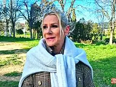 Victoria, a European cougar, explores her fantasies in lingerie with a blonde amateur touch.