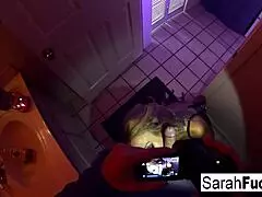 pornstar sarah jessie gives bj in bathroom