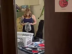 Stepmom Swallows Cum During Laundry, Big Tits Facial And Mouthful