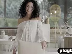 Amazing Curly Babe Undresses and Shows Her Naked Body!