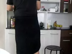 hot latina girl fucking boy in kitchen with skirt