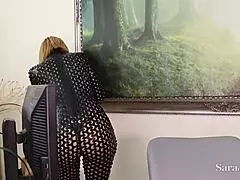 sara jay moans as she gets her curvy ass fucked anally on the desk with muff diving and wet pussy