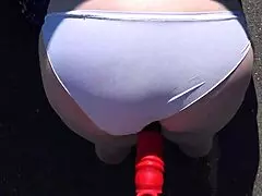 my buddy’s girl strapped on and drilled a chubby milf by the roadside