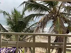 ebony housewife flashes her pussy outdoors at the beach house, bent over for doggystyle contrast