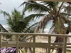 ebony housewife flashes her pussy outdoors at the beach house, bent over for doggystyle contrast