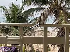 ebony housewife flashes her pussy outdoors at the beach house, bent over for doggystyle contrast