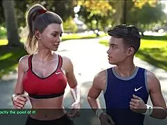 A wife and stepmother enjoy a relaxing jog together outdoors.