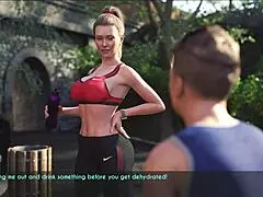 A wife and stepmother enjoy a relaxing jog together outdoors.