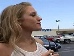 The blonde big tits milf says she's getting fucked hard in lingerie on the bed with a monster cock.