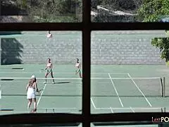 Playing Tennis Was Exhausting For These Lesbian Chicks, So They Go Inside To Fuck A Lesbian Milf