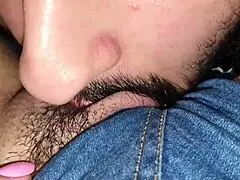 Milf with big pussy in jeans shows all to cousin for licking