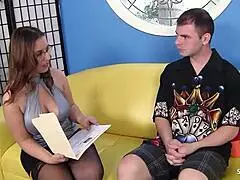 Curvy Big Tits Nympho with Glasses Seduces Huge Cock Guy for Rough Doggy at Job Interview