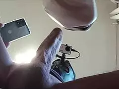 Naked milf in pantyhose gives deepthroat blowjob and swallows