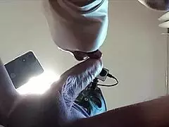 Naked milf in pantyhose gives deepthroat blowjob and swallows