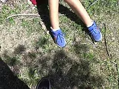 horny milf pisses from hairy pussy scaring voyeur