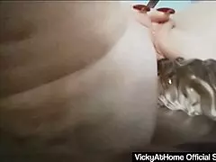 Blonde Vicky Vette slides crystal dildo deep into tight butt