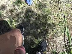 horny milf pisses from hairy pussy scaring voyeur