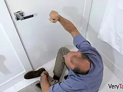 stepmom craves young 18+ cock, locking hubby away for sneaky fun.