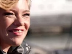 Petite French blonde slut enjoys two hard cocks in lingerie