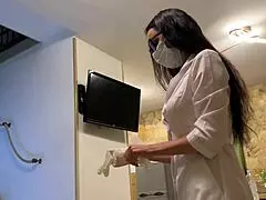 hot nurse in gloves gives blowjob therapy