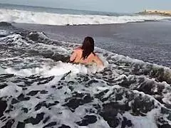 stepmom flashes big tits at nude beach photoshoot with stepson
