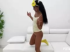 putalocura's skinny brunette kali dresses as piolina to swallow torbe's cum