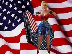 granny gets wild with a patriotic toy, licking and banging for a creamy finish