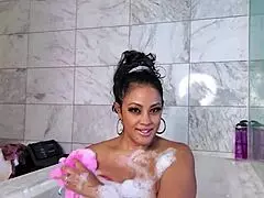 asian beauty maxine x masturbates in hot bubble bath.