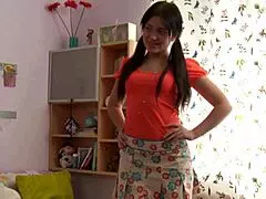 sexy brunette teen gets her shaved pussy stretched and facially by a hung stud in stockings