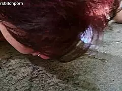 Kiwi milf sub cleans up wine spilled by her master in a fetish scene