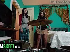 Teasing step sisters in deepthroat action from exclusive family network.