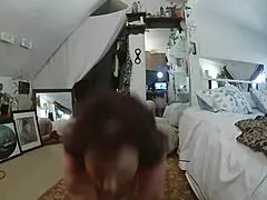 blue eyed pawg with huge butt strips down for wet gentle blowjob pov