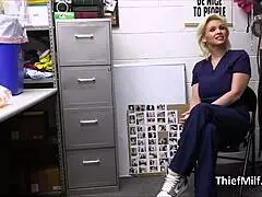 big tit nurse in uniform does striptease and gets banged in backroom